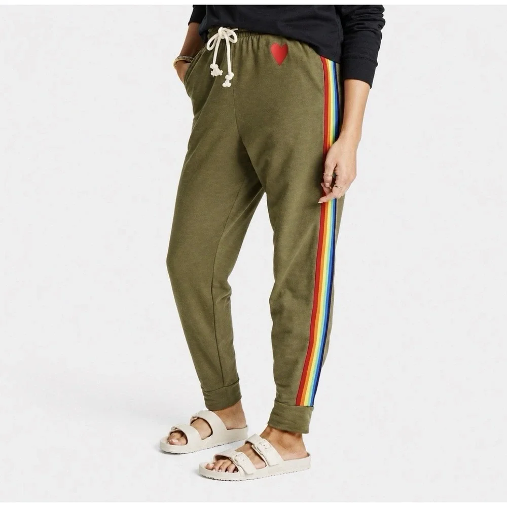 NEW! Target TakePride Joggers Olive Green Rainbow Stripe Heart Green SZ S